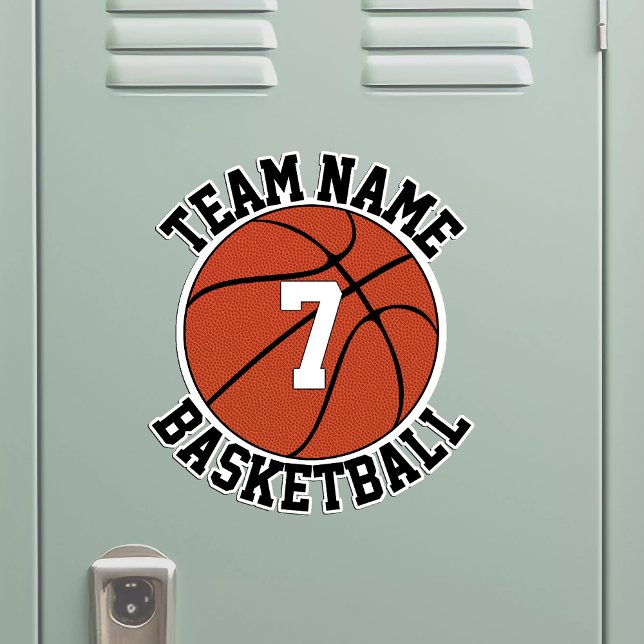 Pegatina Baloncesto nombre equipo y número de jugador depor (Basketball sticker with custom team name and player number on metal locker)