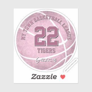 Pegatina baloncesto rosa polvoriento lindo con nombre de eq