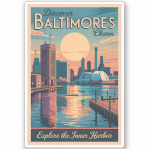 Pegatina Baltimore Maryland Skyline Travel Art Vintage