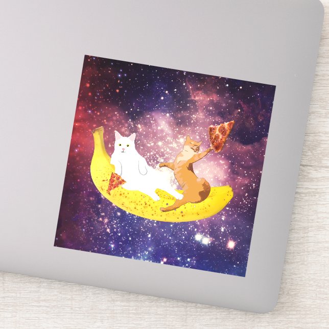 Pegatina Banana de cabalgar gato en galaxia (Detalle)
