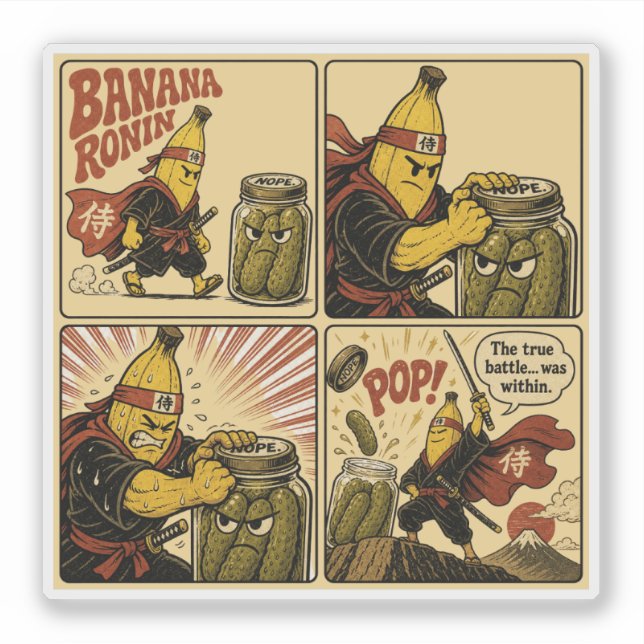 Pegatina Banana Ronin Pickle Jar — La Verdadera Batalla Int (Anverso)