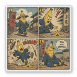 Pegatina Banana Ronin Slip — Tira Cómica Divertida de Bushi