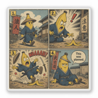 Pegatina Banana Ronin Slip — Tira Cómica Divertida de Bushi