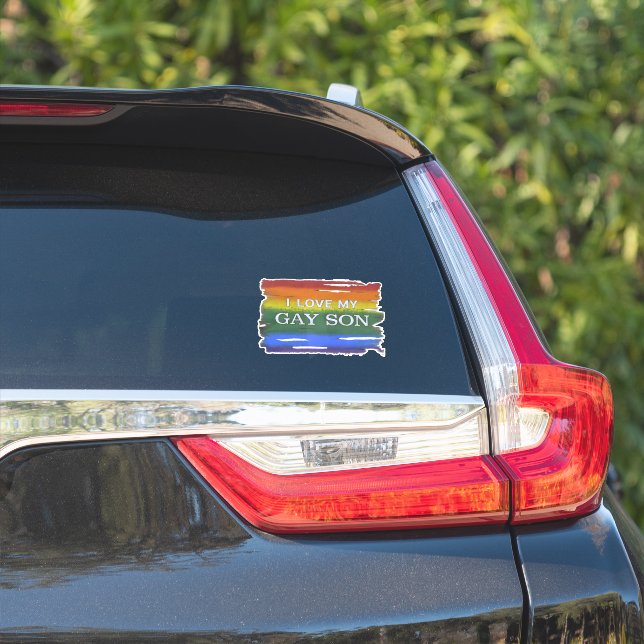 Pegatina Bandera arco iris del orgullo gay que amo a mi hij (Lado del coche)