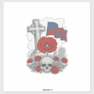 Pegatina Bandera de amapola conmemorativa Cruz de grabado v