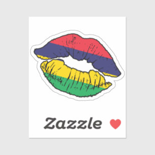 Pegatina Bandera de amor mauriciana de lápiz labial