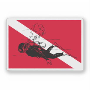 Pegatina Bandera de buzo sumergido con ilustración de buzo 