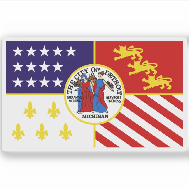 Pegatina Bandera de Detroit, Michigan (1976-2000) (Anverso)