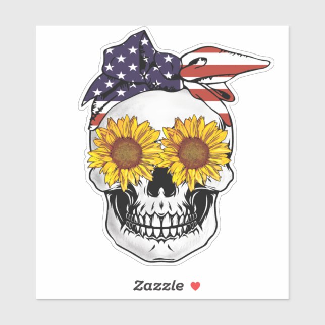 Pegatina Bandera de Estados Unidos Skull Sunflower Oyes Hai (Hoja)