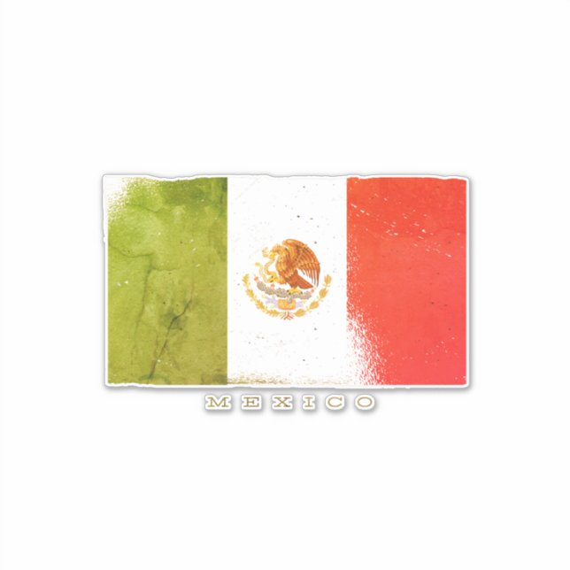 Pegatina Bandera de México Estilo Grunge (Anverso)