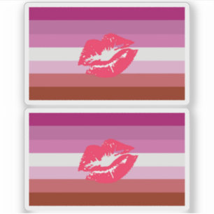 Pegatina Bandera de orgullo lesbiana con labial y labios