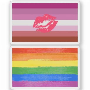 Pegatina Bandera de orgullo lesbiana con labial y labios