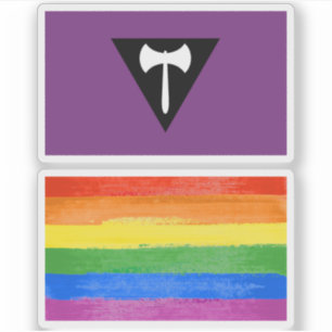 Pegatina Bandera de Orgullo Lesbiana Hacha Púrpura