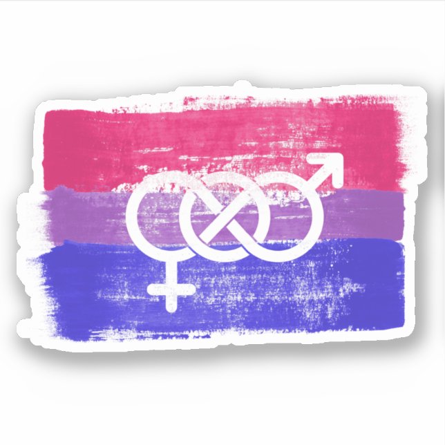 PEGATINA BANDERA DE ORGULLO SÍMBOLO BISEXUAL PINTADA (Anverso)