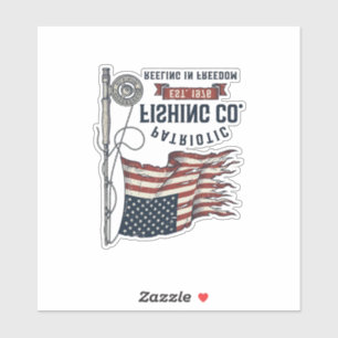 Pegatina Bandera de pesca patriótica vintage diseño vectori