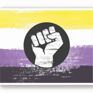 Pegatina Bandera de protesta no binaria pintada