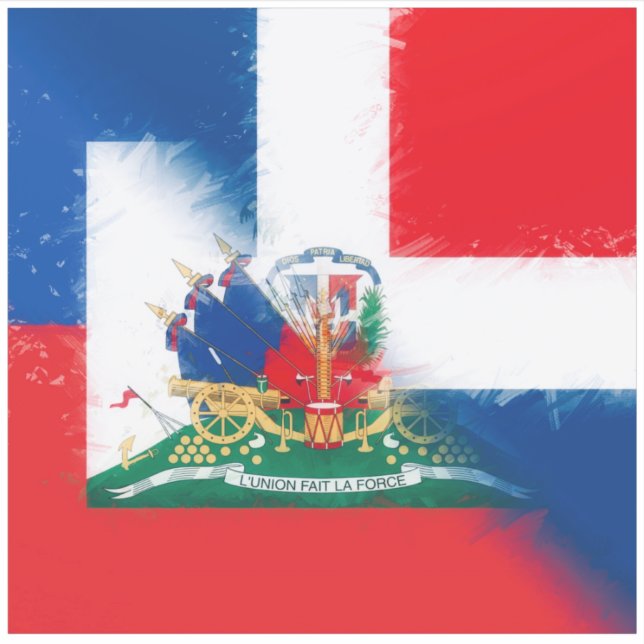 Pegatina Bandera de República Dominicana en Haití | Mitad d (Anverso)
