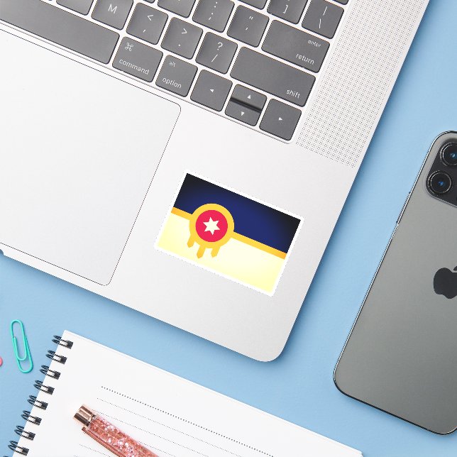 Pegatina Bandera de Tulsa, Oklahoma (Ordenado portátil con iPhone)