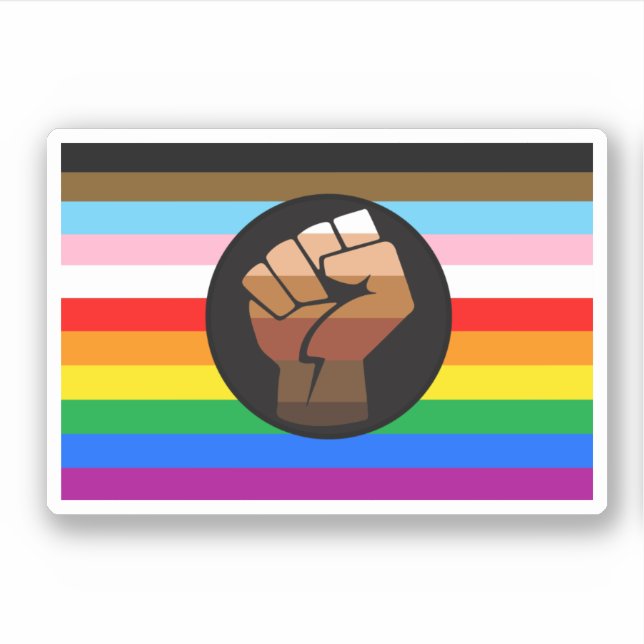 Pegatina Bandera del Orgullo POC Progreso LGBTQ+ (Anverso)
