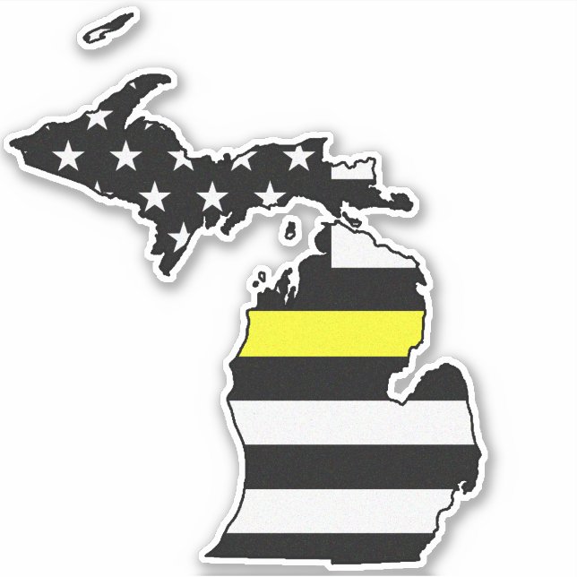 Pegatina Bandera delgada de la línea amarilla Michigan (Anverso)