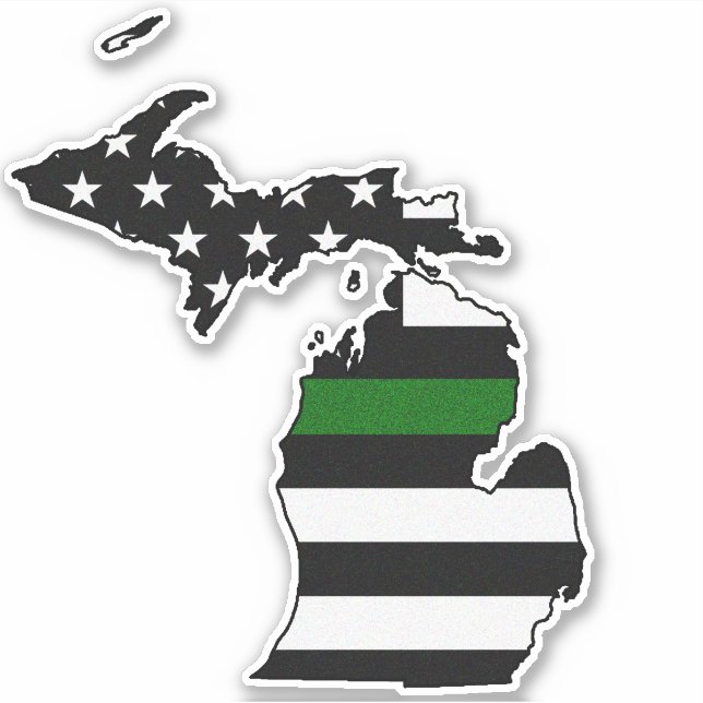 Pegatina Bandera delgada de la línea verde Michigan (Anverso)