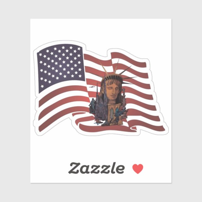 Pegatina Bandera estadounidense y estatua de la libertad (Hoja)