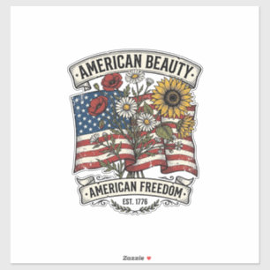 Pegatina Bandera Floral American Beauty Patriótica