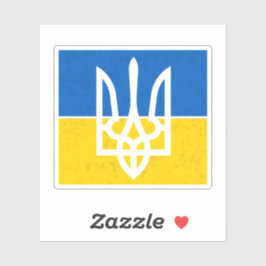 Pegatina Bandera Ucraniana Con Escudo De Armas