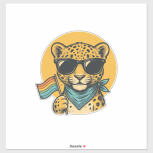 Pegatina Bandera vintage del orgullo del leopardo arcoíris 
