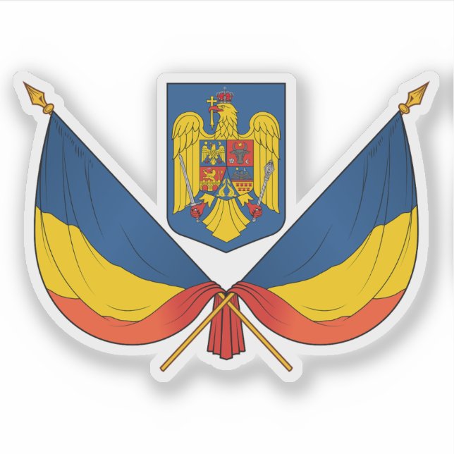 Pegatina Bandera y escudo de armas de Rumania (Anverso)