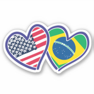 Pegatina Banderas brasileñas norteamericanas del corazón