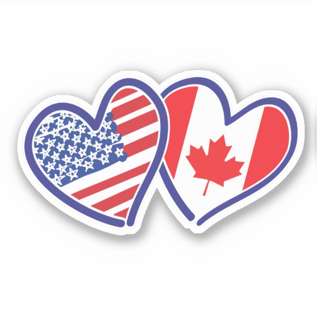 Pegatina Banderas del Corazón Americano Canadiense (Anverso)