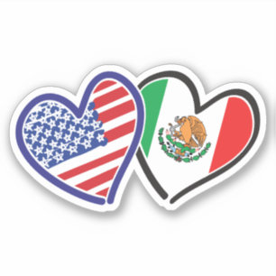 Pegatina Banderas del Corazón Americano Mexicano