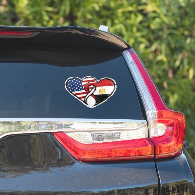 Pegatina Banderas del Corazón Egipcio Americano (Lado del coche)