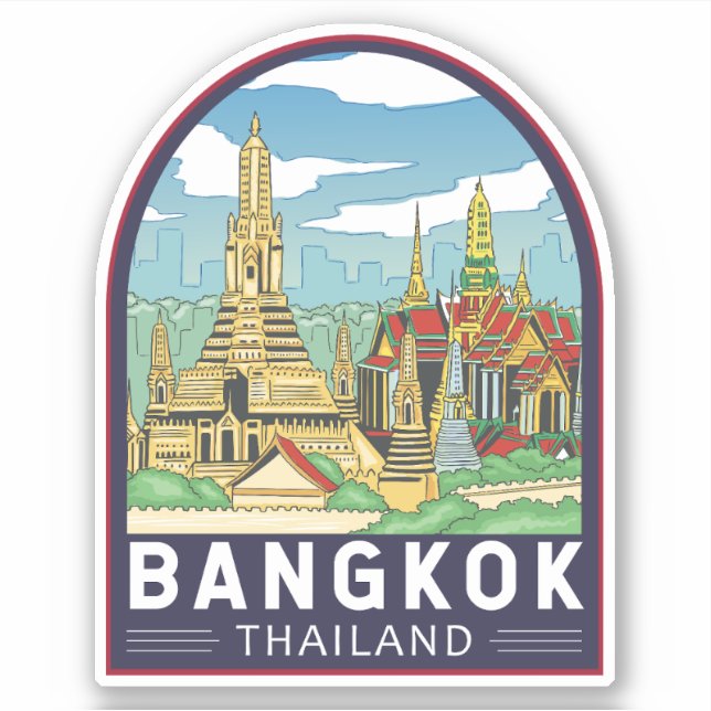 Pegatina Bangkok Tailandia: El emblema retro de viajes (Anverso)
