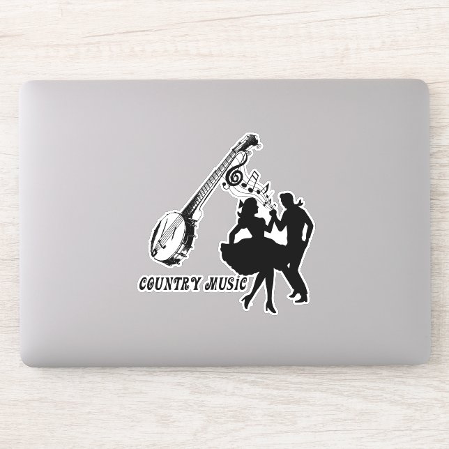 Pegatina Banjo Guitar Country Music Dancers Silhouette Art (Ordenador)