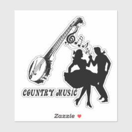 Pegatina Banjo Guitar Country Music Dancers Silhouette Art