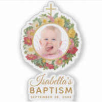 Baptismo chica Bebé Rosa de foto Wreath Cross Scri