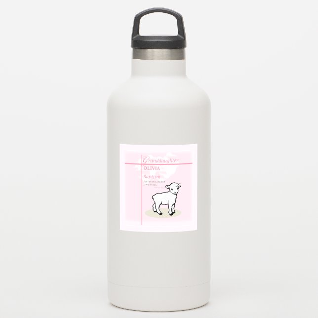 Pegatina Baptismo de nieta Cordero rosa personalizado (Botella de agua)