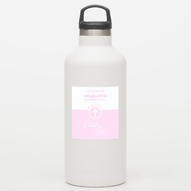 Pegatina Baptismo Hija rosa de Dios Personalizada (Botella de agua)