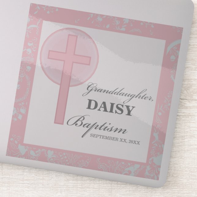 Pegatina Baptismo Nieta Rosa Lace Personalizada (Detalle)