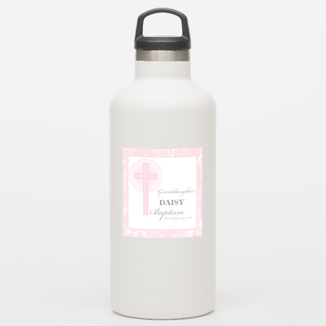 Pegatina Baptismo Nieta Rosa Lace Personalizada (Botella de agua)