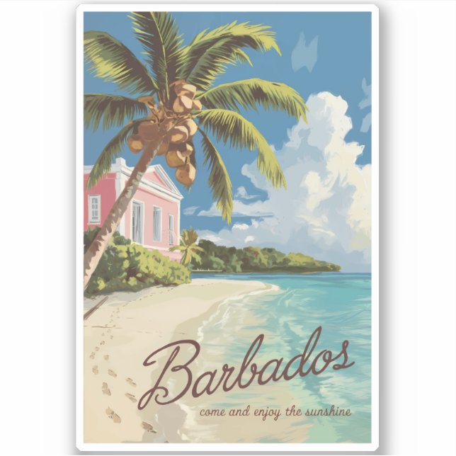 Pegatina Barbados Painterly Travel Art Vintage (Anverso)