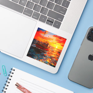 Pegatina Barco al atardecer