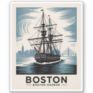 Pegatina Barco alto retro del puerto de Boston vintage mini