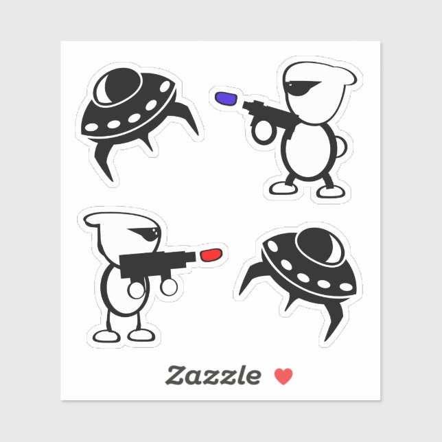 Pegatina Barco espacial y extranjeros con armas láser (Hoja)