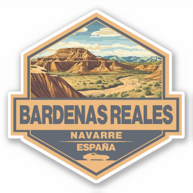 Pegatina Bardenas Reales España Viaje Insignia de Arte (Anverso)
