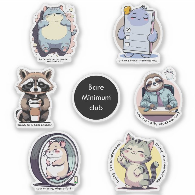 Pegatina Bare Minimum Club Sticker Sheet | Relatable funny (Anverso)