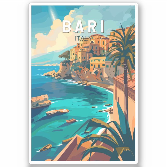 Pegatina Bari Italia Viaje de arte Vintage (Anverso)