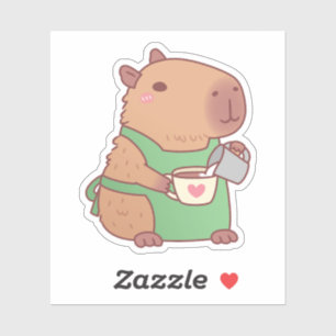 Pegatina Barista de capibara lindo haciendo café